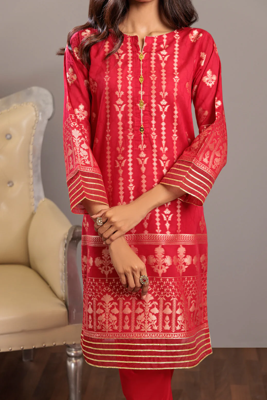 RED-JACQUARD-3 PIECE (JSS233P17) - Image 2