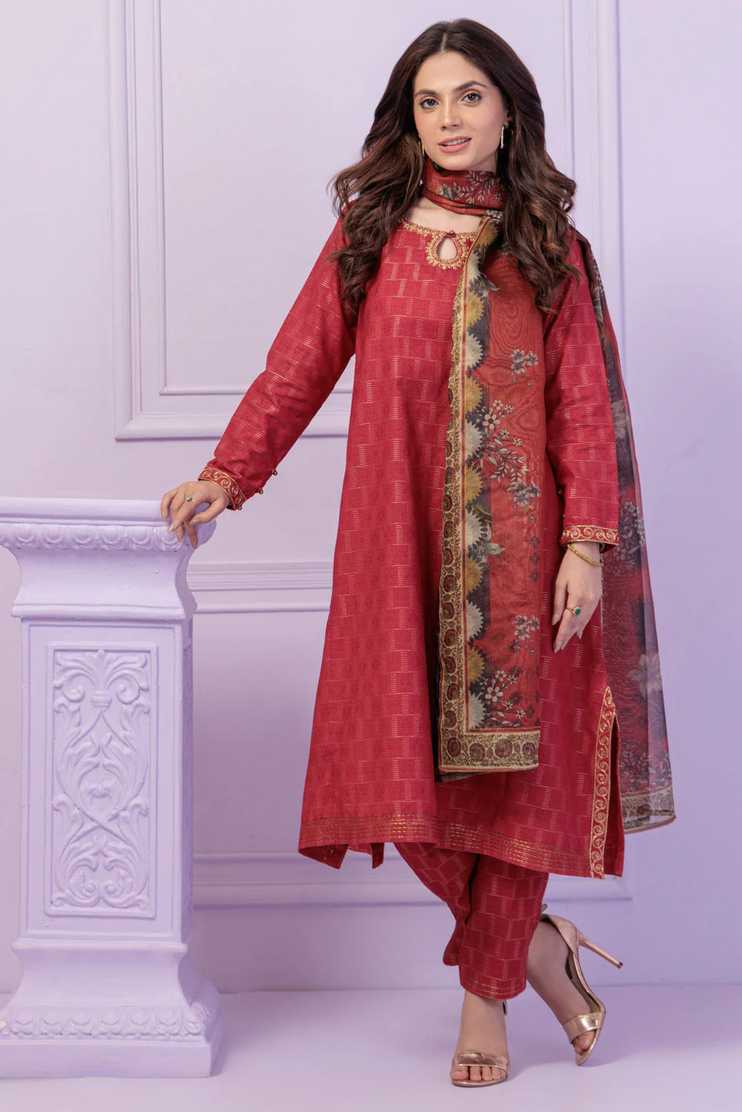 RED-JACQUARD-3 PIECE (SS6243P20) - Image 2