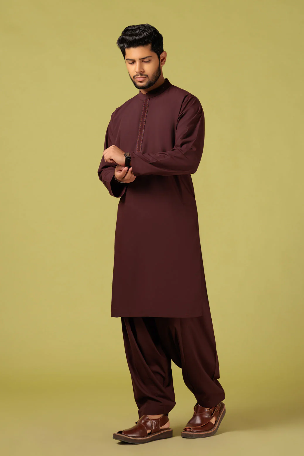 RED WINE-BLENDED-KURTA SHALWAR - (KSRS23-059) - Image 3