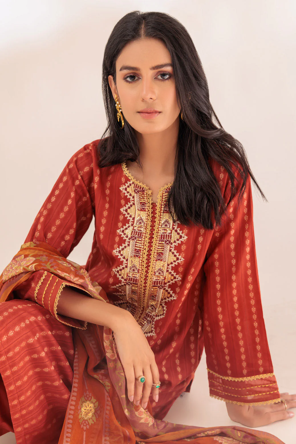 RUST-JACQUARD-3 PIECE (BSHS233P09) - Image 2