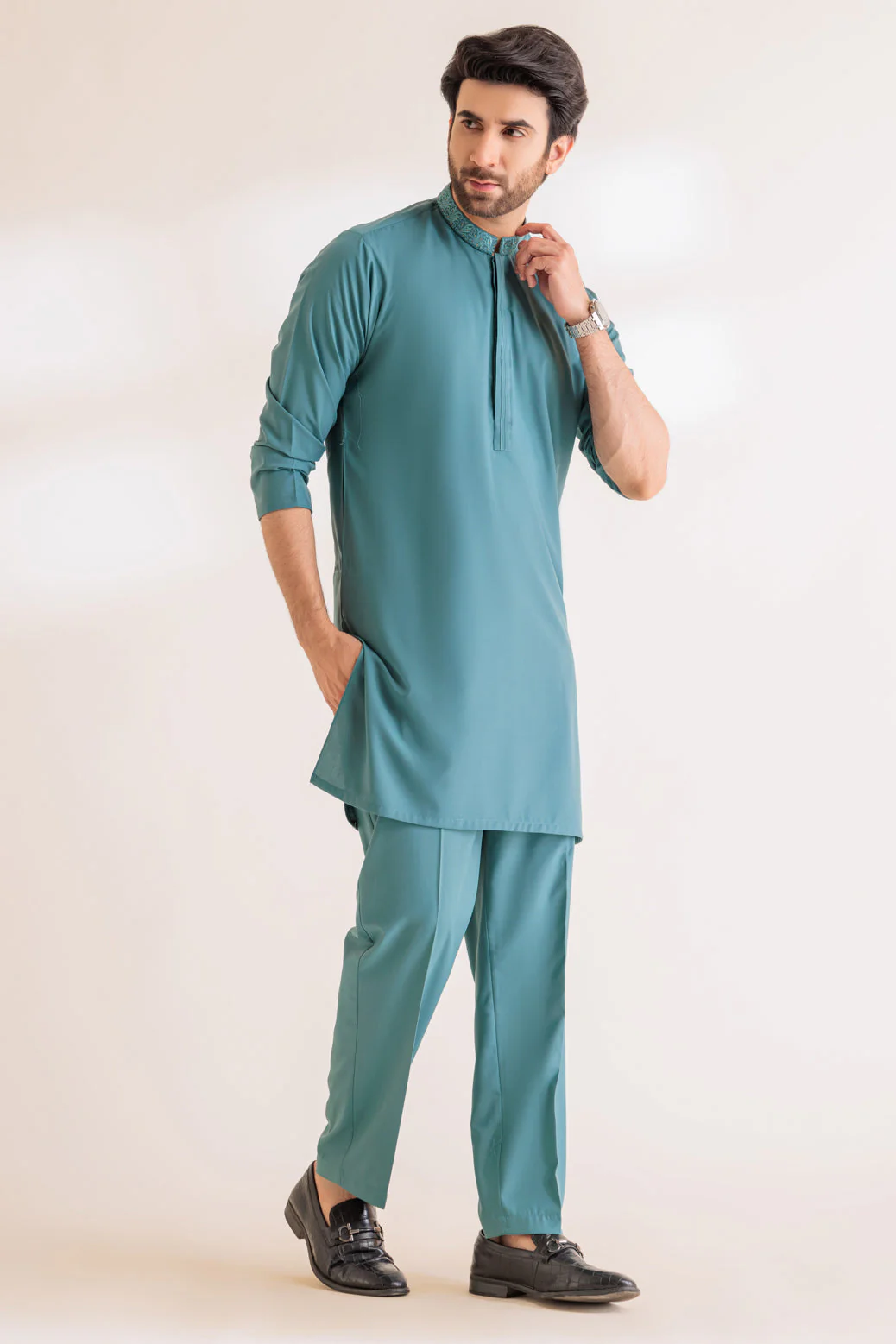 S-GREEN-BLENDED-KURTA PAJAMA TROUSER - (KSS24-001) - Image 2