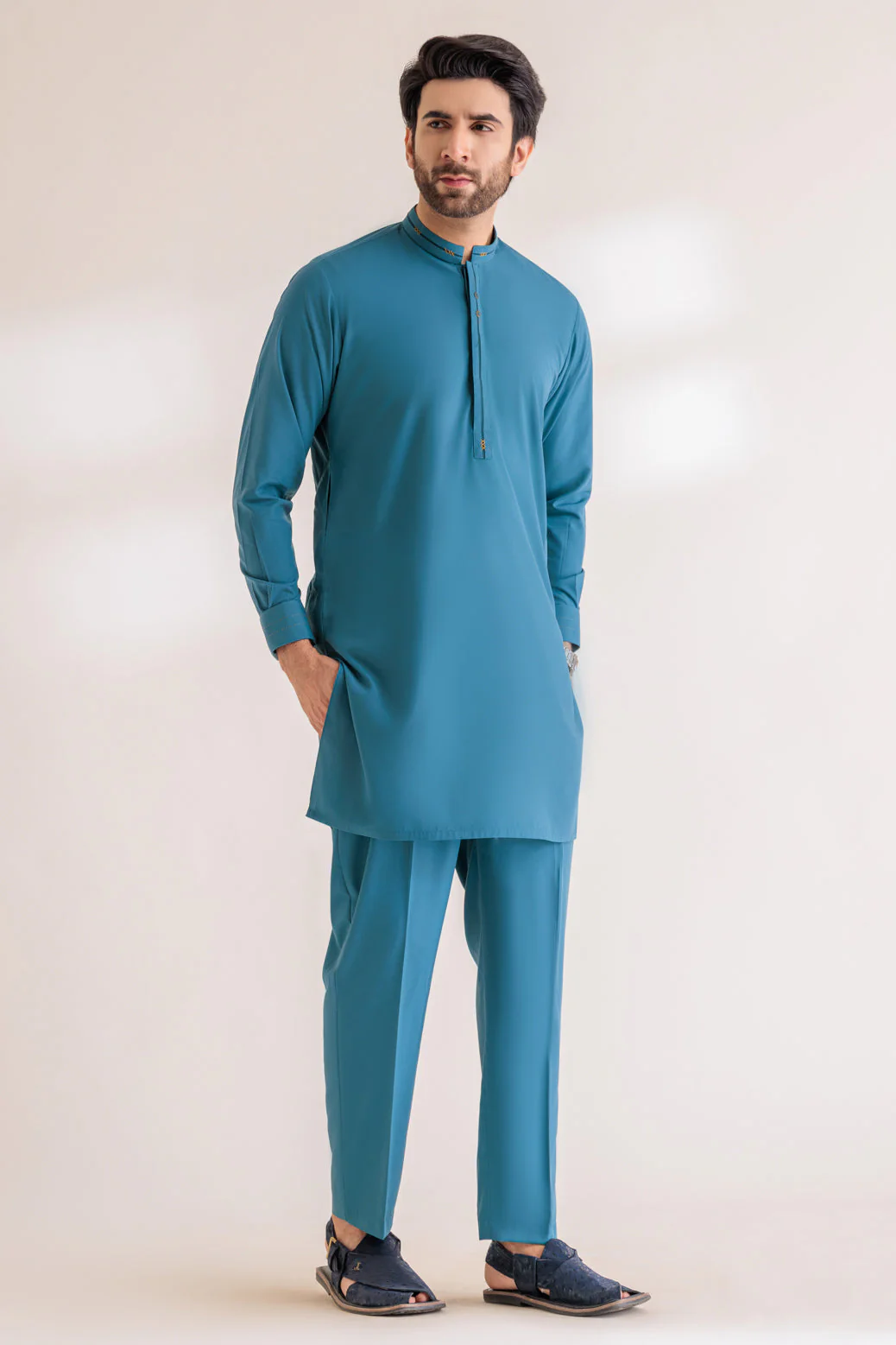 TEAL-BLENDED-KURTA PAJAMA TROUSER - (KSS24-004) - Image 3