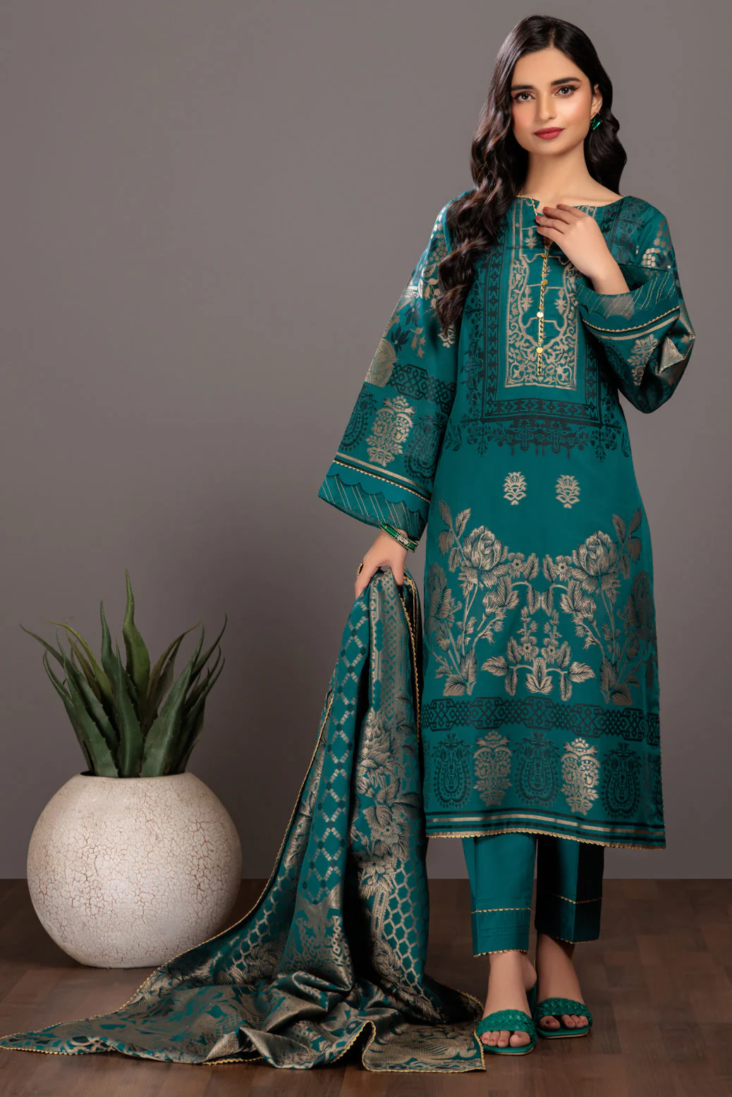 TEAL-JACQUARD-3 PIECE (JSS233P03) - Image 2