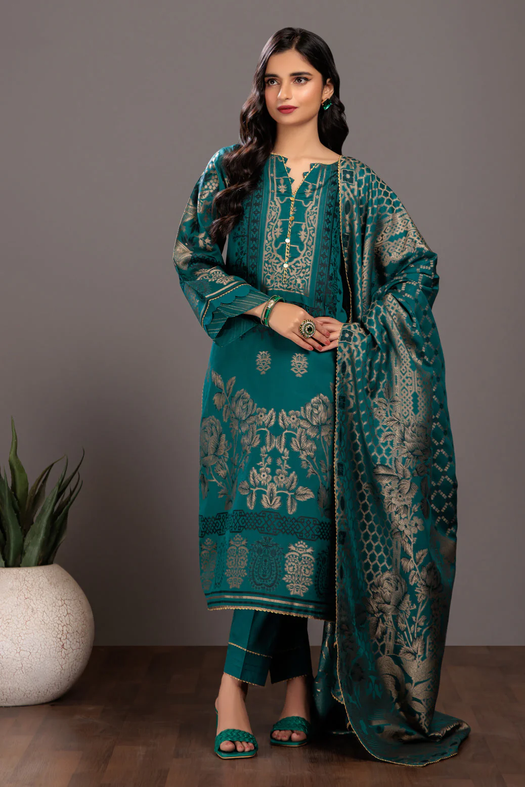 TEAL-JACQUARD-3 PIECE (JSS233P03) - Image 4