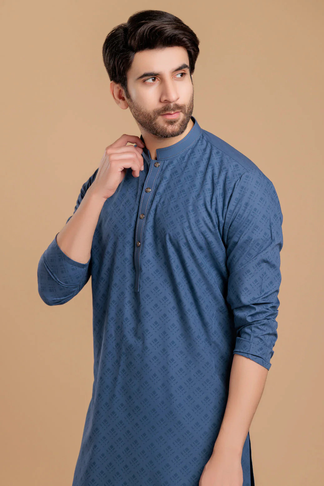 U-BLUE-BLENDED-KURTA PAJAMA TROUSER- (KSS23-048) - Image 3