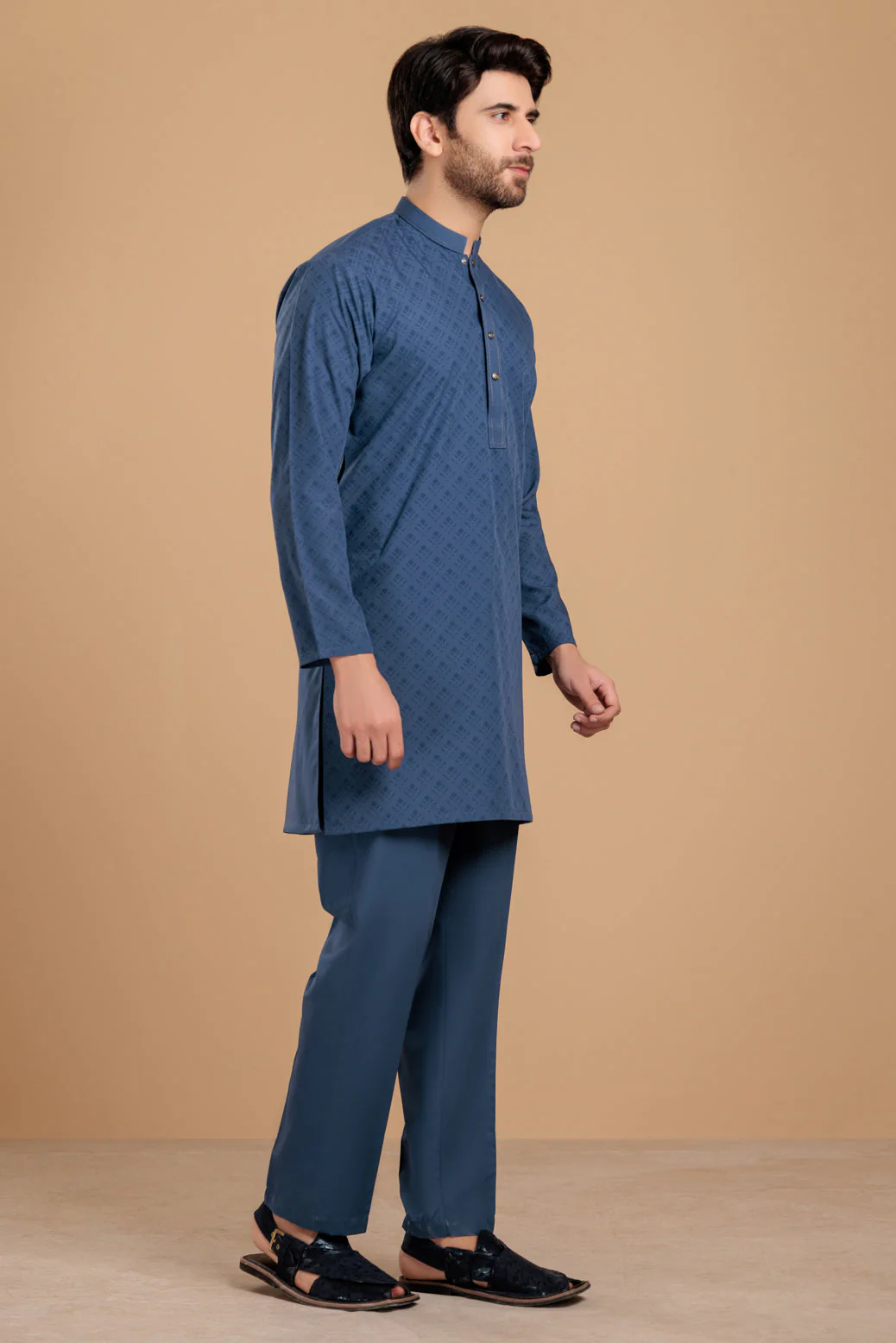 U-BLUE-BLENDED-KURTA PAJAMA TROUSER- (KSS23-048) - Image 4