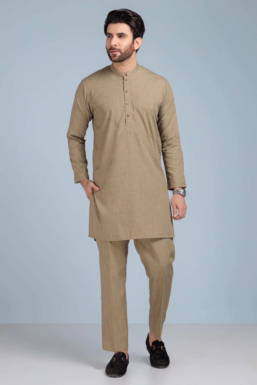 WARM TAN-BLENDED-KURTA PAJAMA TROUSER (KSS23-028) - Image 4