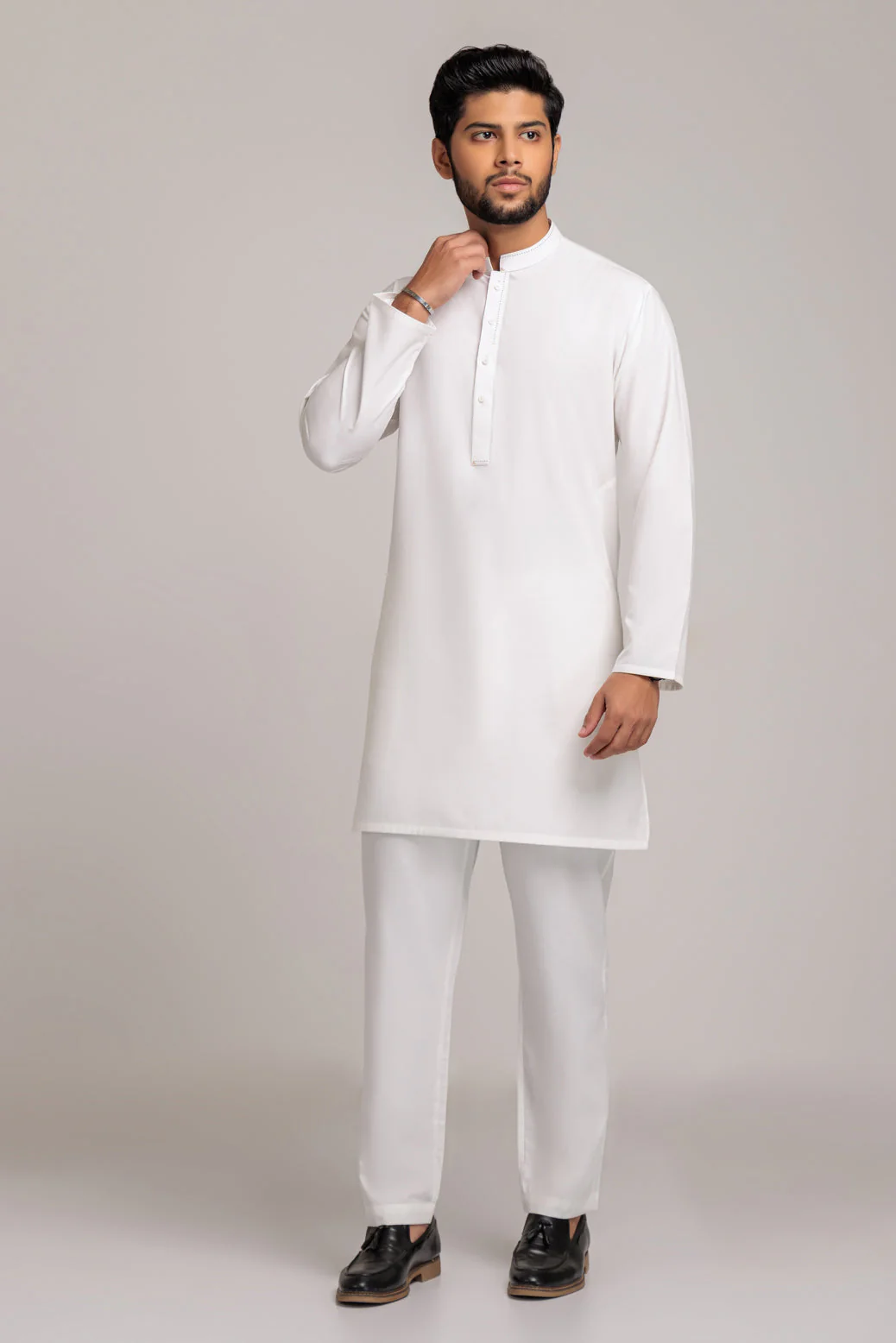 WHITE-BLENDED-KURTA PAJAMA TROUSER (KSS23-013) - Image 3