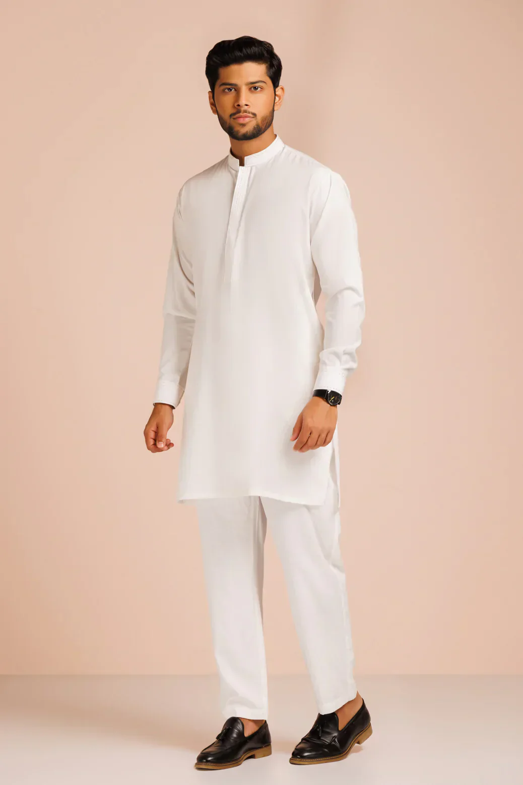 WHITE-BLENDED-KURTA PAJAMA TROUSER (KSS23-023) - Image 3