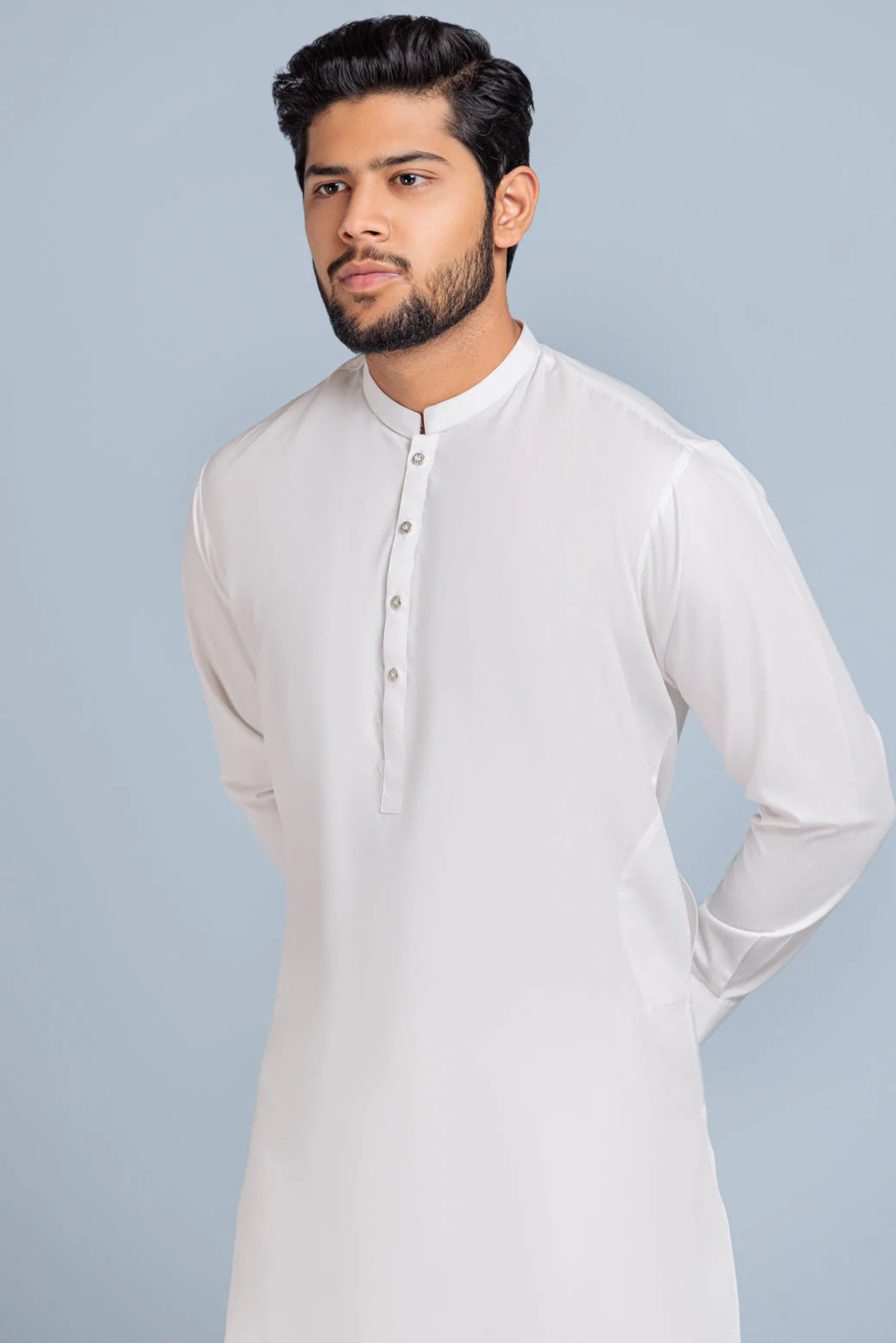 WHITE-BLENDED-KURTA PAJAMA TROUSER (KSS23-025) - Image 2