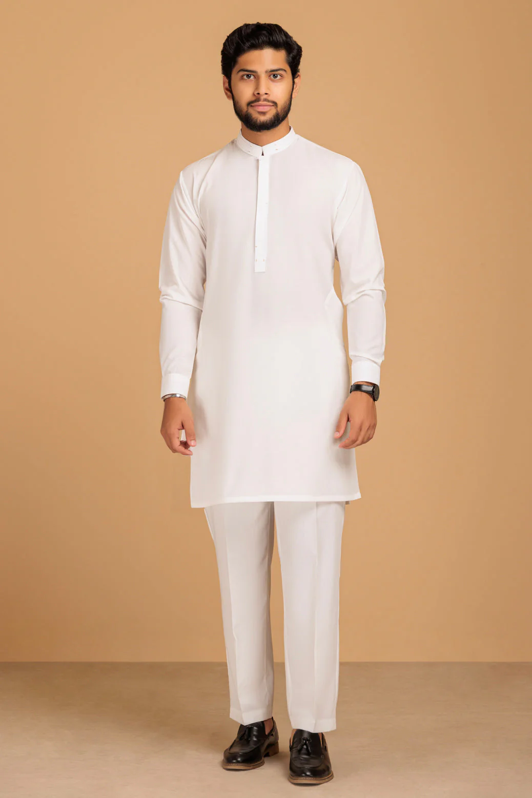 WHITE-BLENDED-KURTA PAJAMA TROUSER- (KSS23-049) - Image 3
