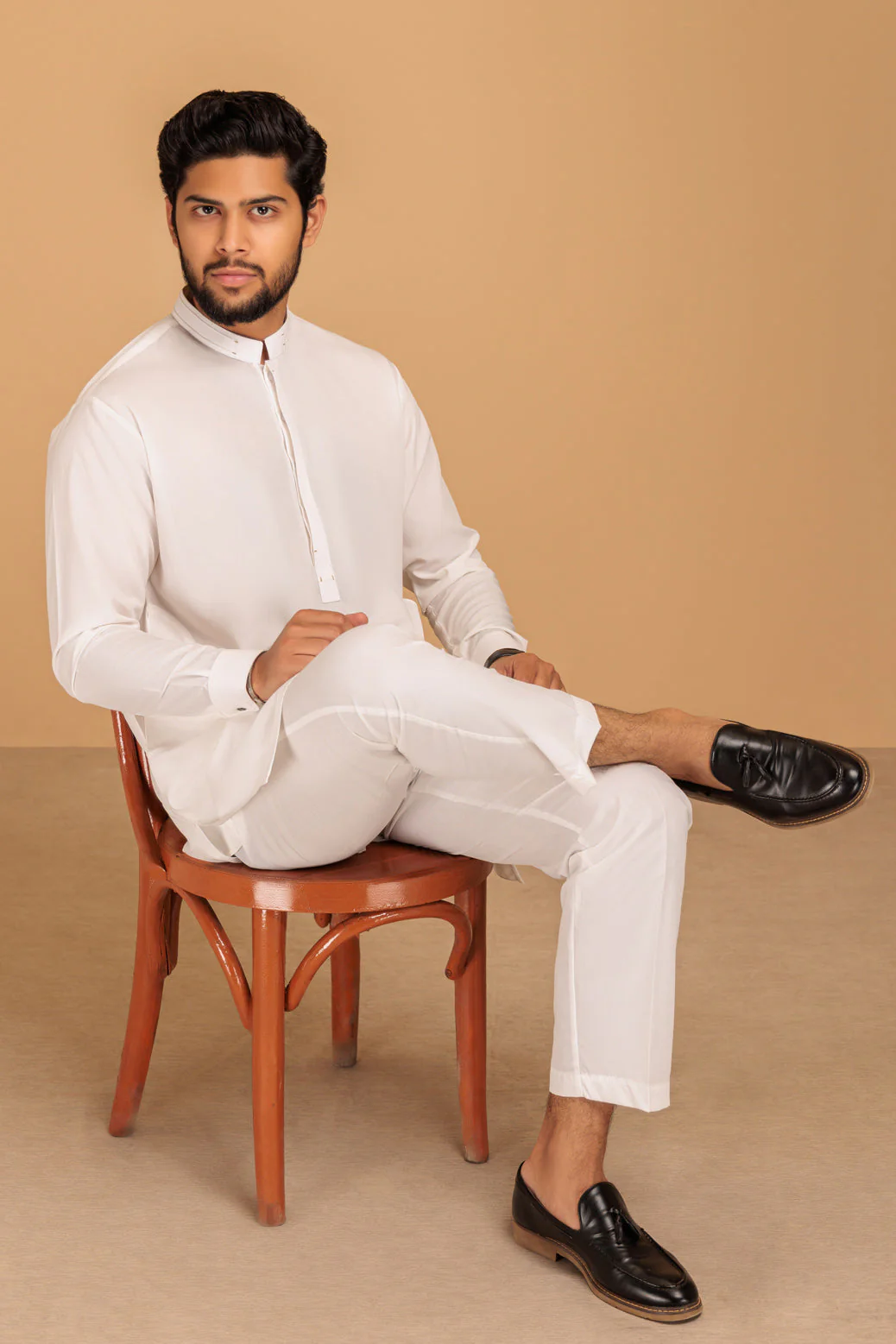WHITE-BLENDED-KURTA PAJAMA TROUSER- (KSS23-049) - Image 4