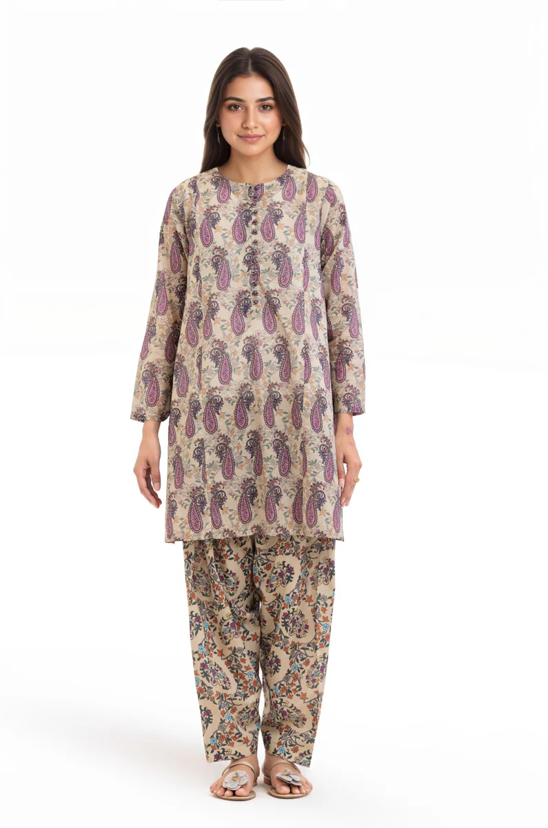 Beige-Slub-Lawn-2 Piece (WP2PPBS26B1F4) - Image 3