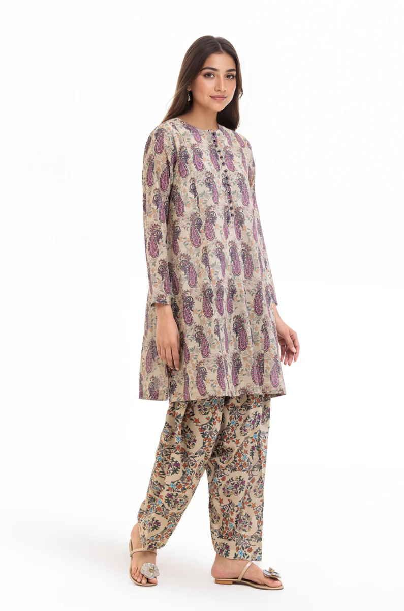 Beige-Slub-Lawn-2 Piece (WP2PPBS26B1F4) - Image 5