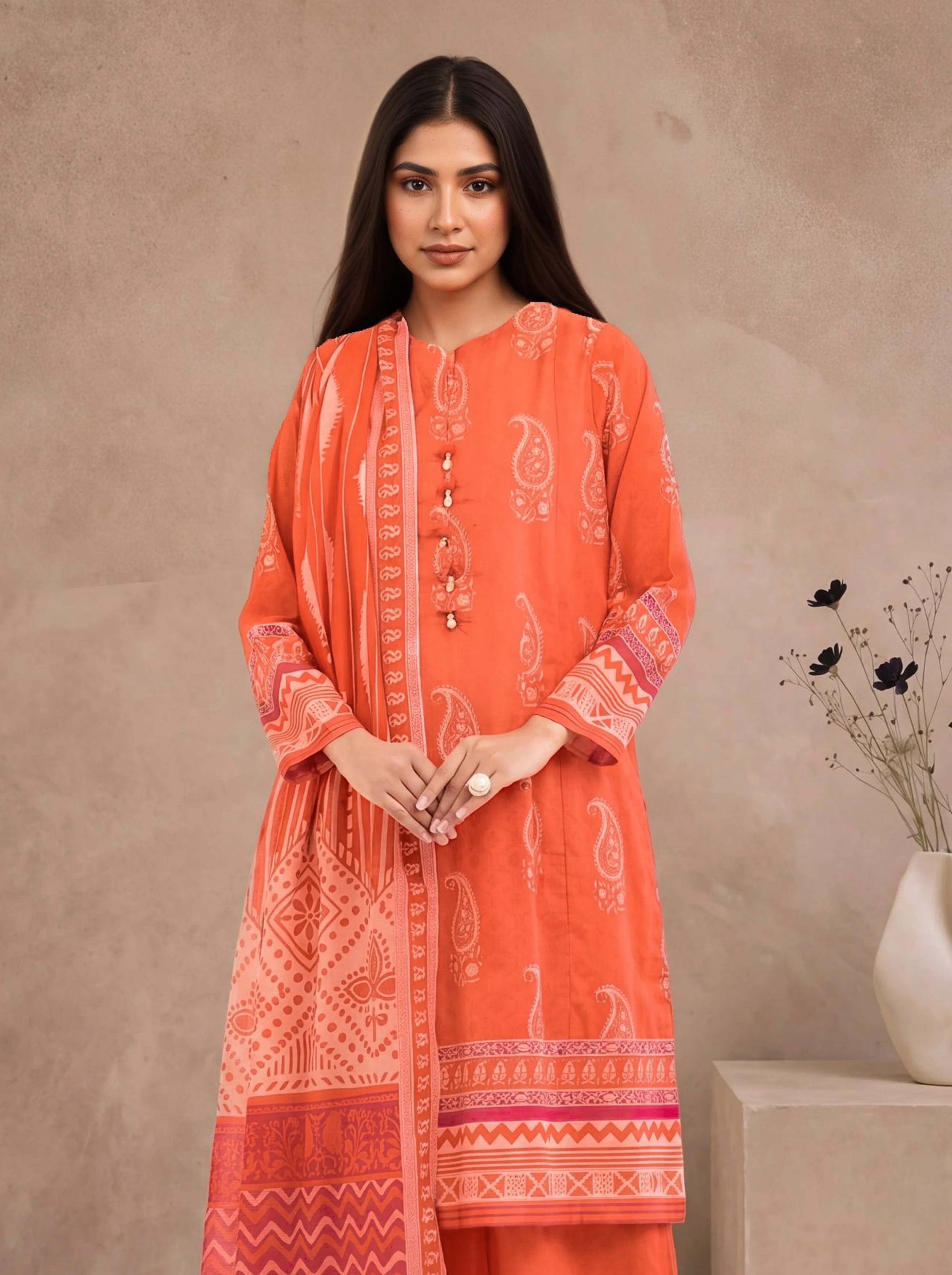 Orange-Lawn-3 Piece (WP3PPBS26B1F47) - Image 2