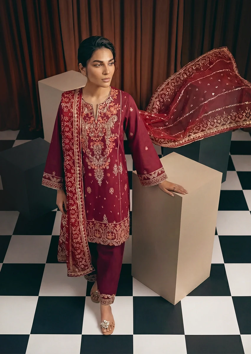 Maroon-Cotton-Net-3 Piece (WP3PSFW25F11D1) - Image 3