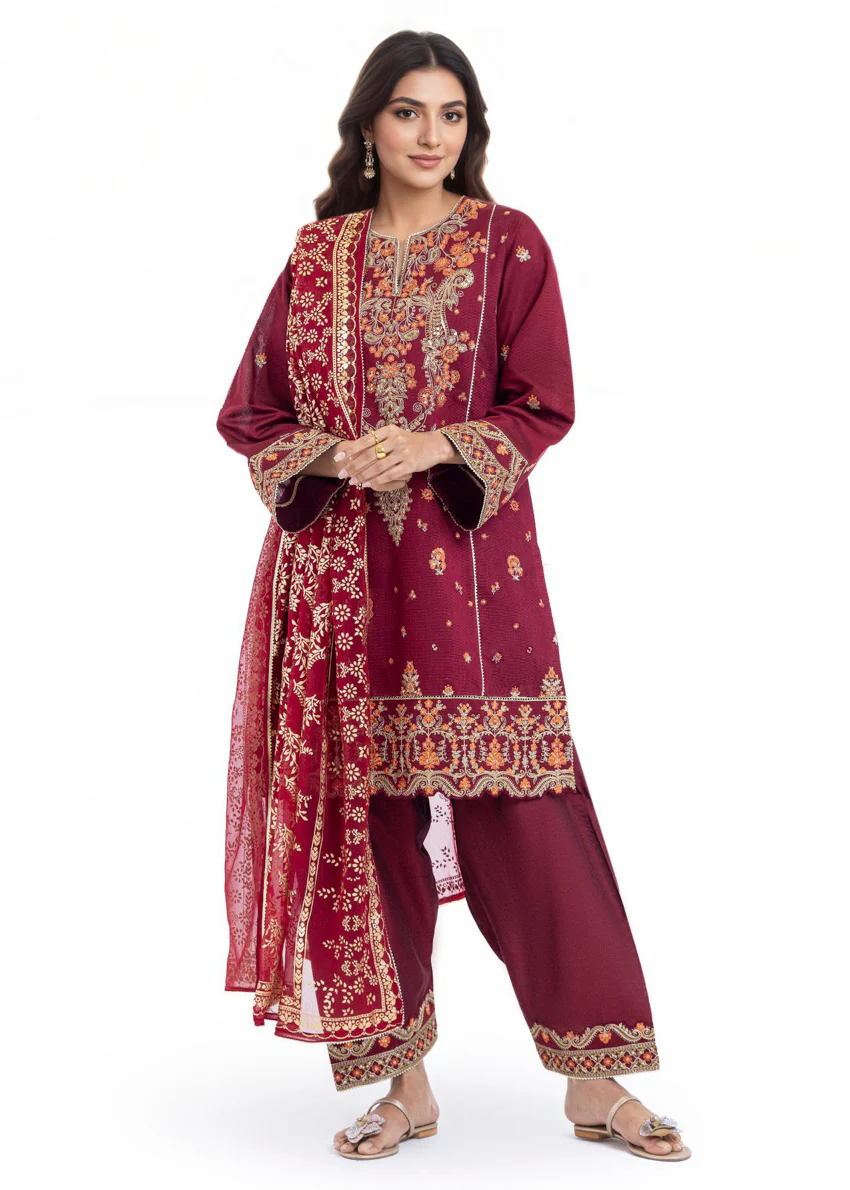 Maroon-Cotton-Net-3 Piece (WP3PSFW25F11D1) - Image 8