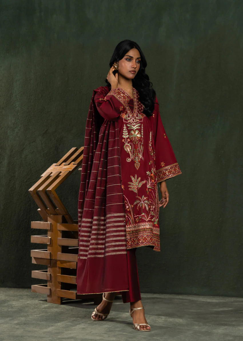 Maroon-Cotton-Silk-3 Piece (WP3PSLW25L10N5) - Image 5