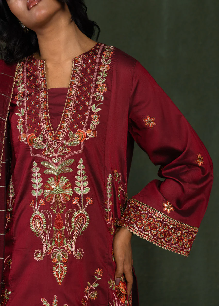 Maroon-Cotton-Silk-3 Piece (WP3PSLW25L10N5) - Image 7