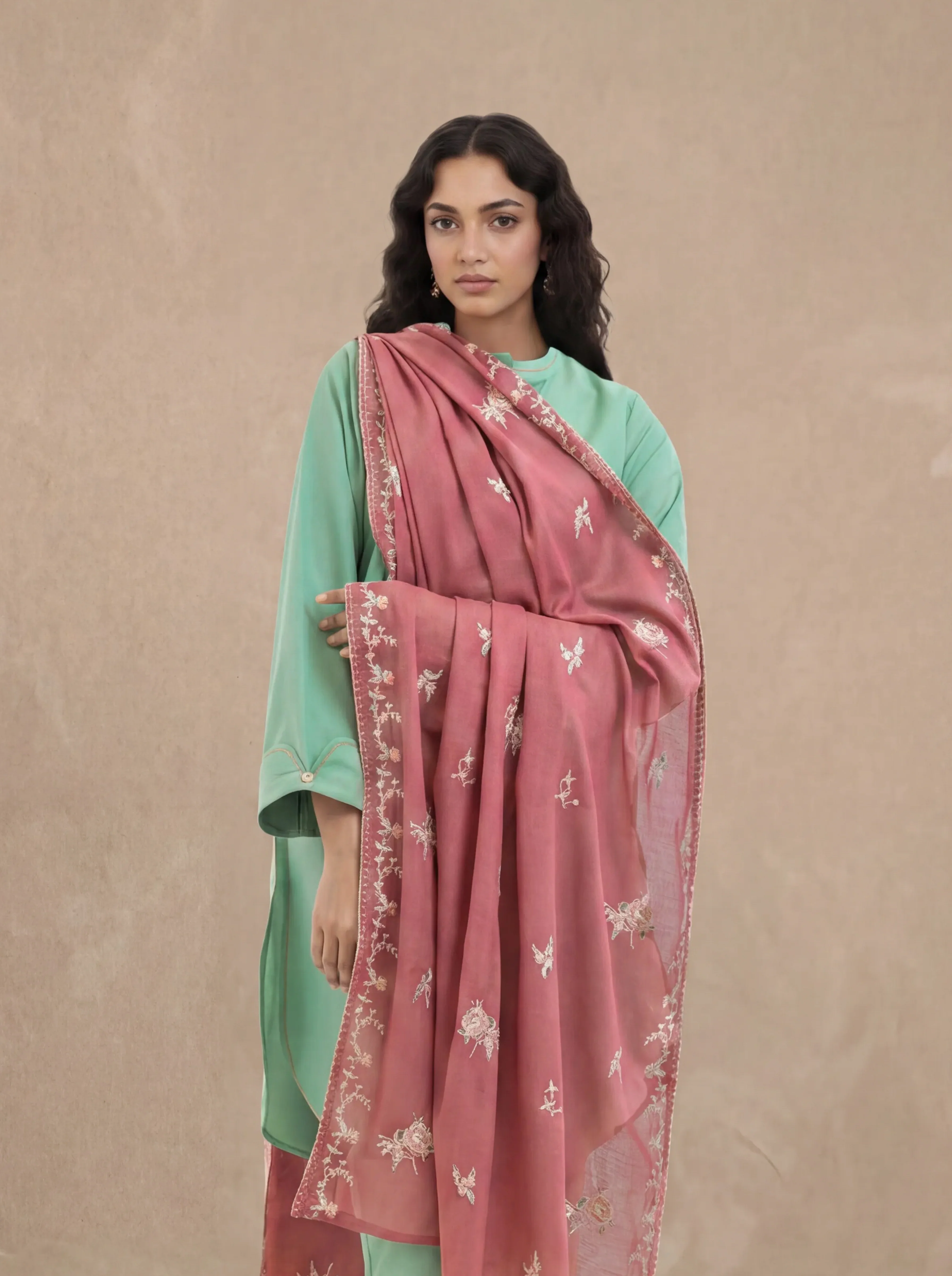 Dyed Cambric Dupatta - (WPDUSBS26F1) - Image 2