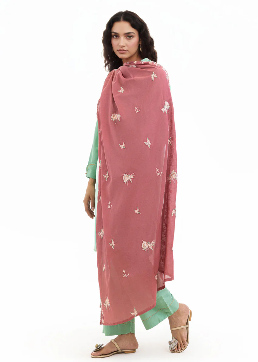 Dyed Cambric Dupatta - (WPDUSBS26F1) - Image 4