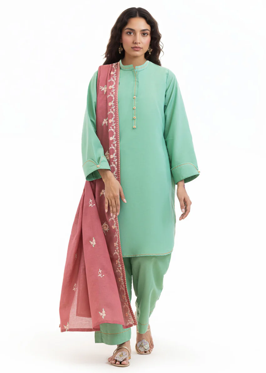 Dyed Cambric Dupatta - (WPDUSBS26F1) - Image 5