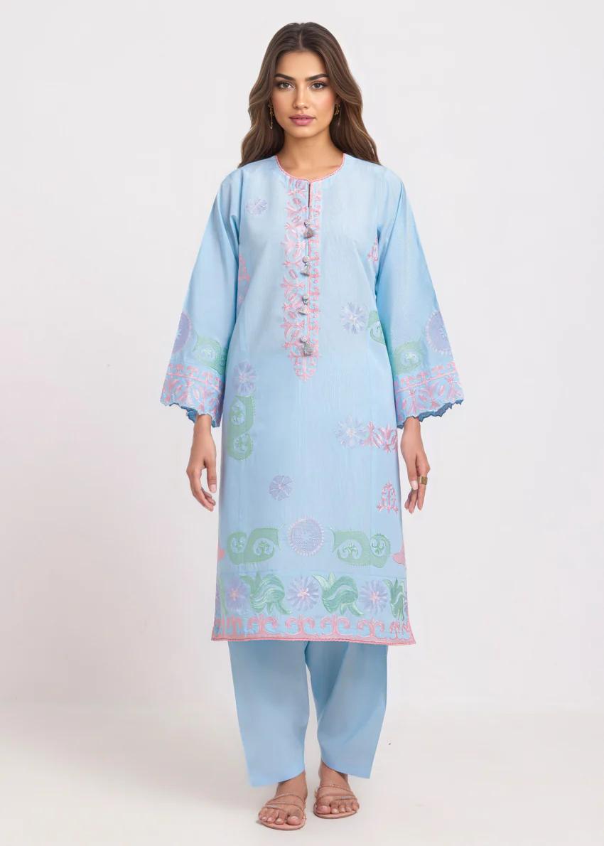 L-Blue-Cotton Silk-2 Piece (WPS252SE3064) - Image 3