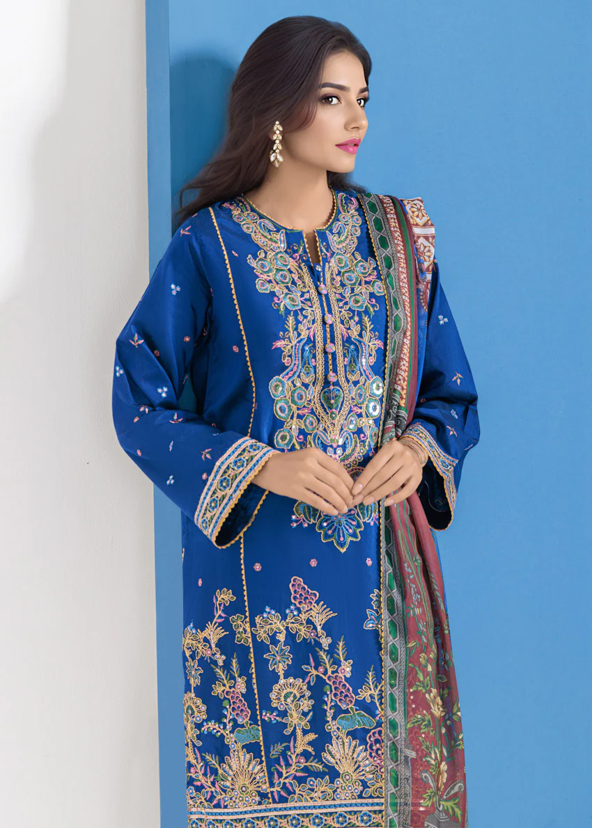 Blue-Cotton Silk-3 Piece (WPS25FE3026) - Image 4