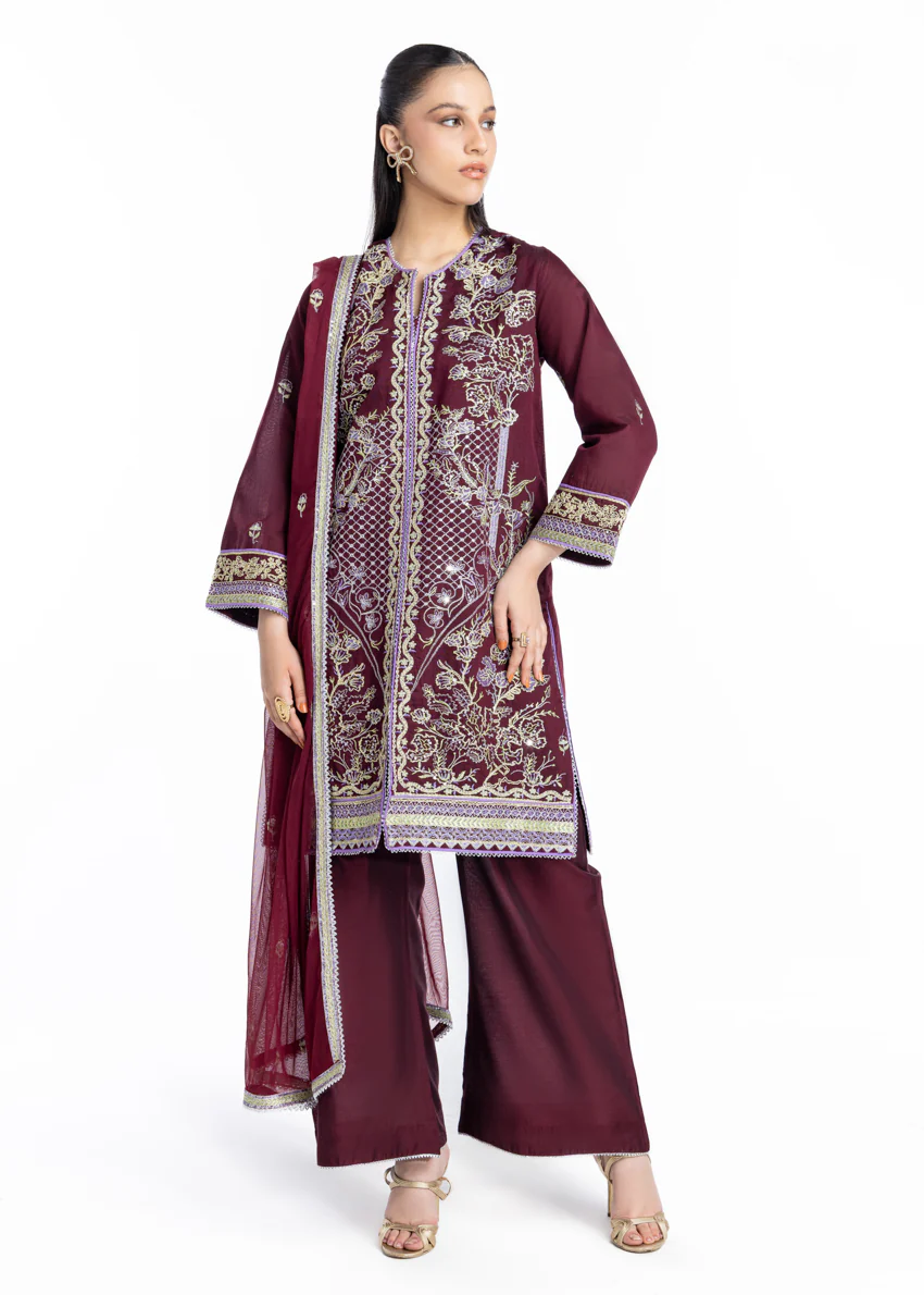 D-Maroon-Cotton Net-3 Piece-(WPS25FE3051) - Image 3