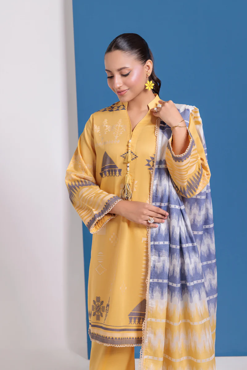 Mustard-Jacquard-3 Piece (WPS25JD3049) - Image 2