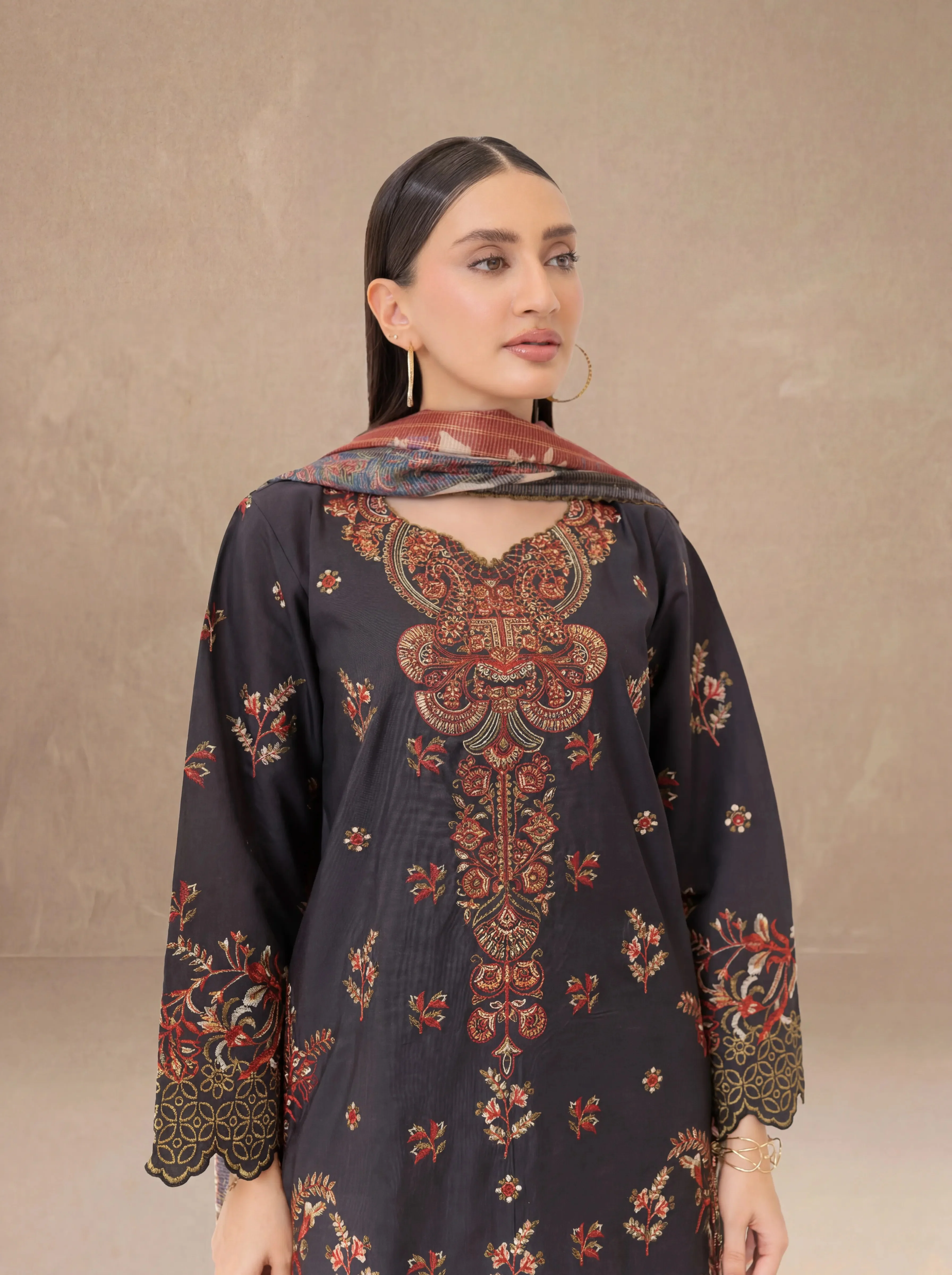 Black-Cotton Silk-3 Piece (WPS25SE3003) - Image 2