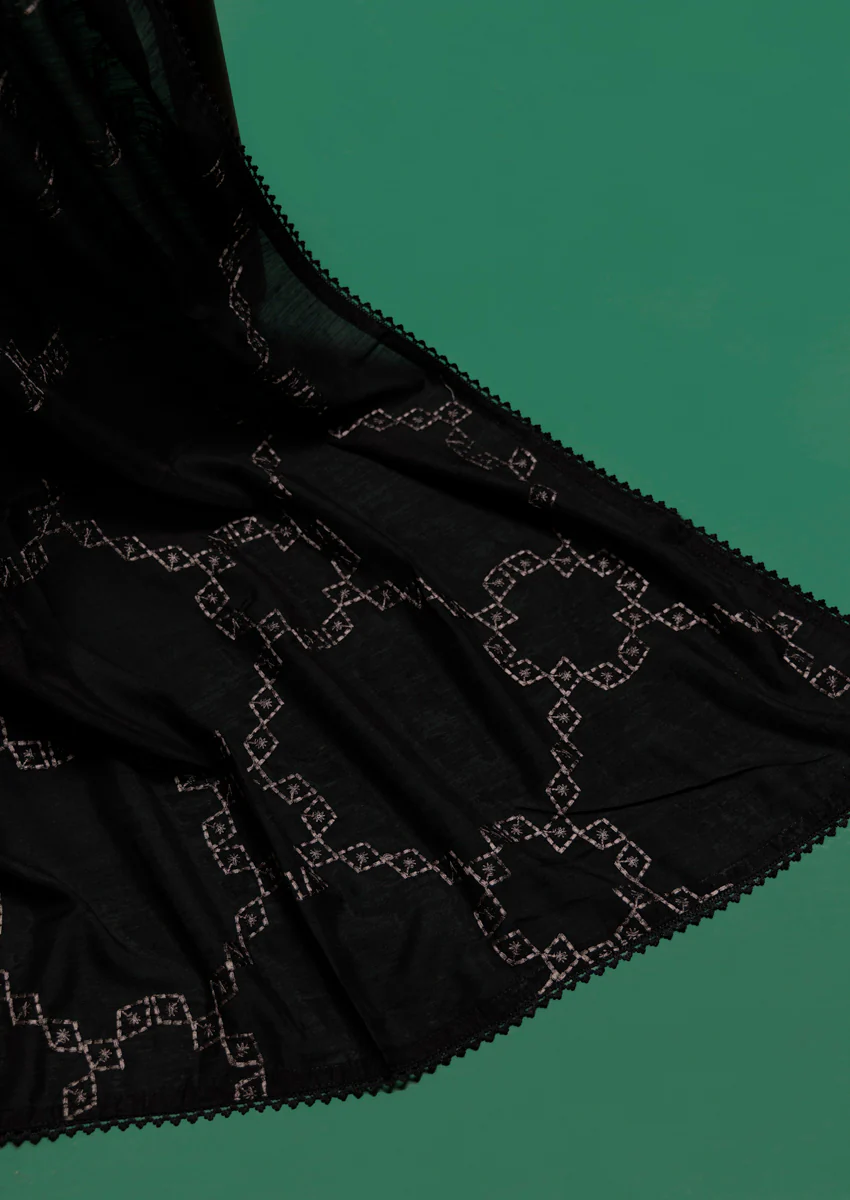 Embroidered Black Voile Dupatta (WPS25VD1015) - Image 4