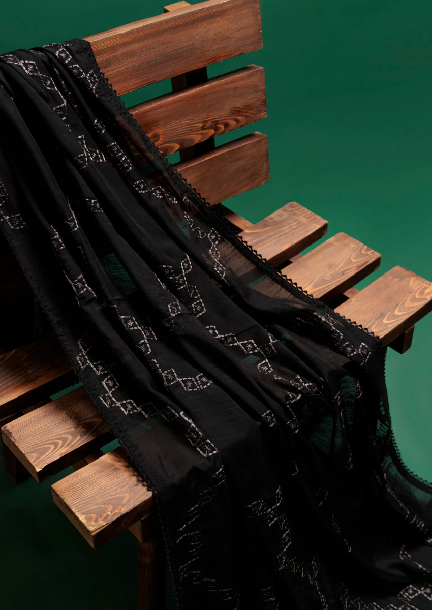 Embroidered Black Voile Dupatta (WPS25VD1015) - Image 5