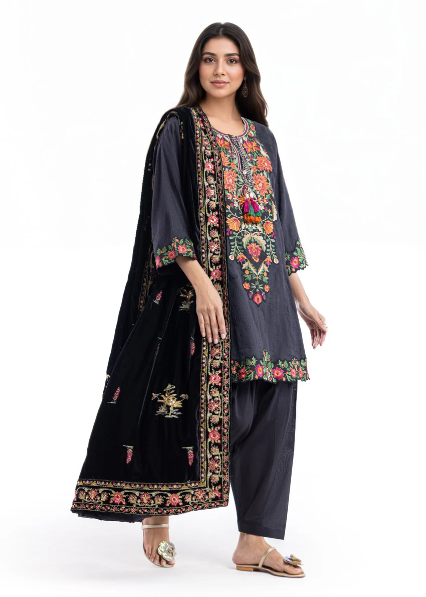 Embroidered Velvet Shawl (WPSHWBS26F2) - Image 3