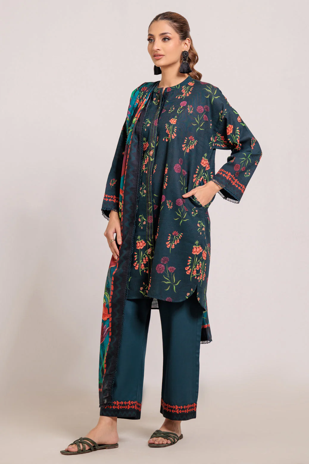 D-TEAL-KHADDAR-3 PIECE (WS7243P42) - Image 4