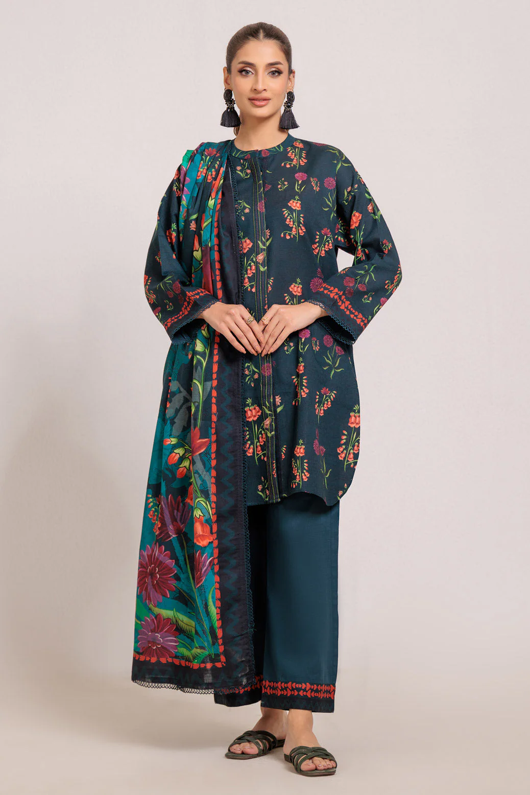 D-TEAL-KHADDAR-3 PIECE (WS7243P42) - Image 5